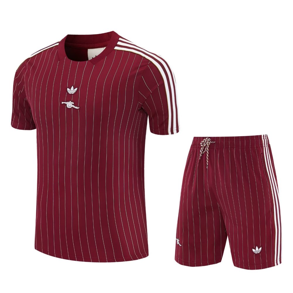 Arsenal short sleeves retro style red and white adult set Shorts with pockets Thai version quality new style