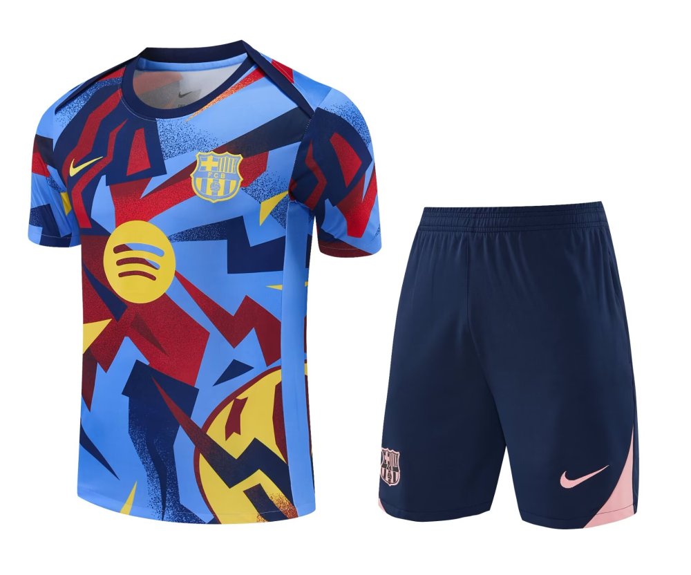 2627 Barcelona Zipper Pocket Short Sleeve Set Training Suit |  Thai Version Quality | C14012