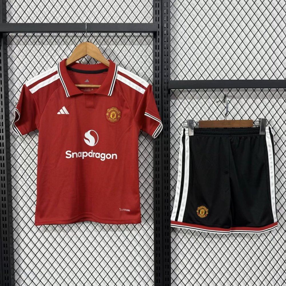 Kids 26-27 Manchester United Home black shorts Soccer Jersey | short-sleeved