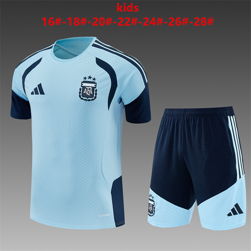 Argentina 2026 kids Light Blue Training Sets Zipper Pocket Short Sleeve |   C14012