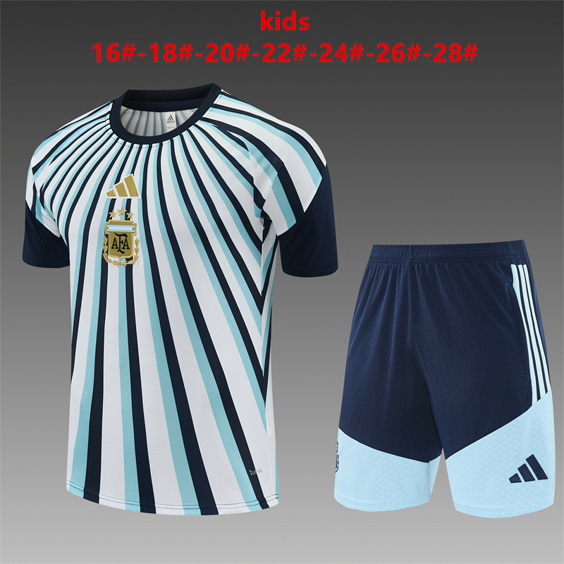 Argentina 2026 kids Stripe Blue  Training Sets Zipper Pocket Short Sleeve |   C14012