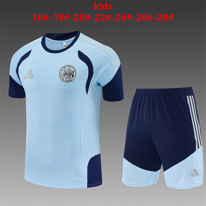 Ajax 2026 kids Light Blue Training Sets Zipper Pocket Short Sleeve |   C14012