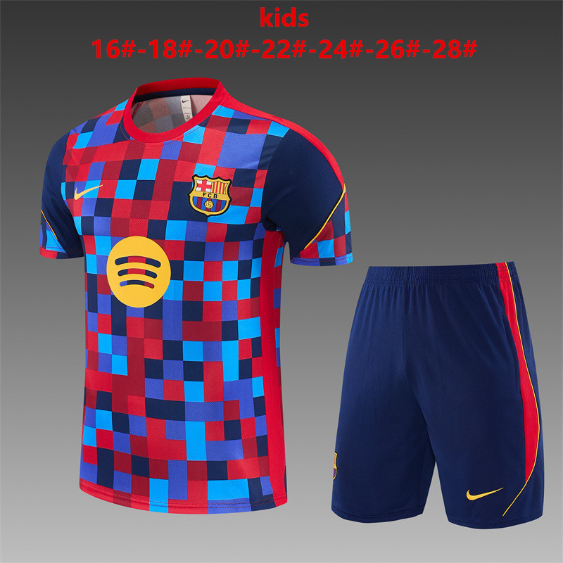 Barcelona 2026 Kids Colorful Training Sets Zipper Pocket Short Sleeve |   C14012