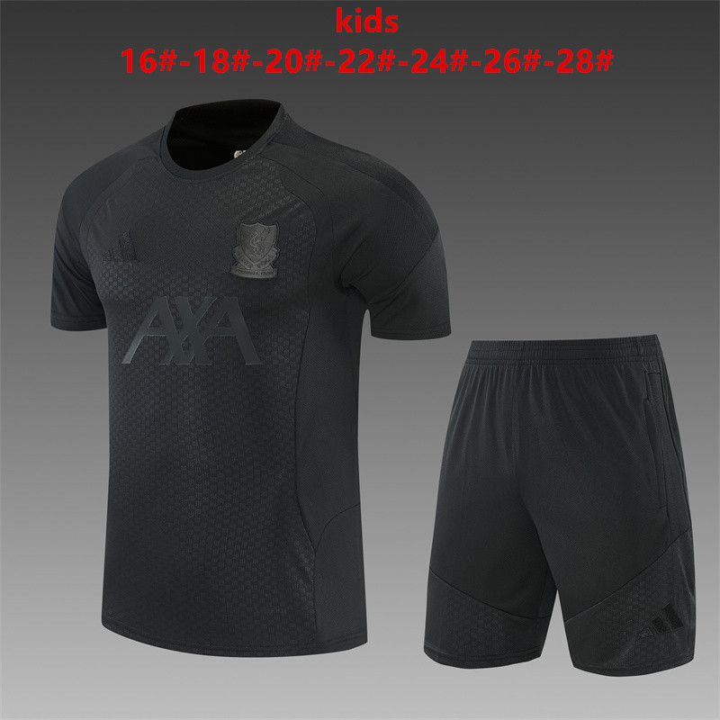 Liverpool 2026 Kids  Black Training Sets Zipper Pocket Short Sleeve |   C14012