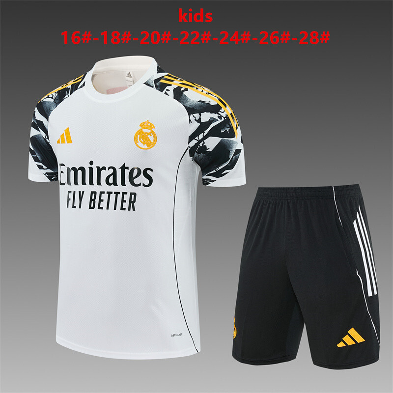 Real Madrid 2026 Kids White Electric Blue Training Sets Zipper Pocket Short Sleeve |   C14012