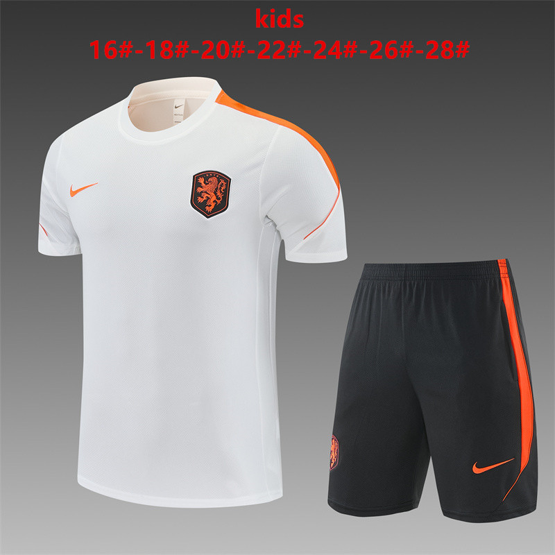 Netherlands 2026 Kids White  Electric Blue Training Sets Zipper Pocket Short Sleeve |   C14012