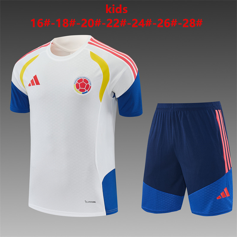 Colombia  2026 Kids White  Electric Blue Training Sets Zipper Pocket Short Sleeve |   C14012