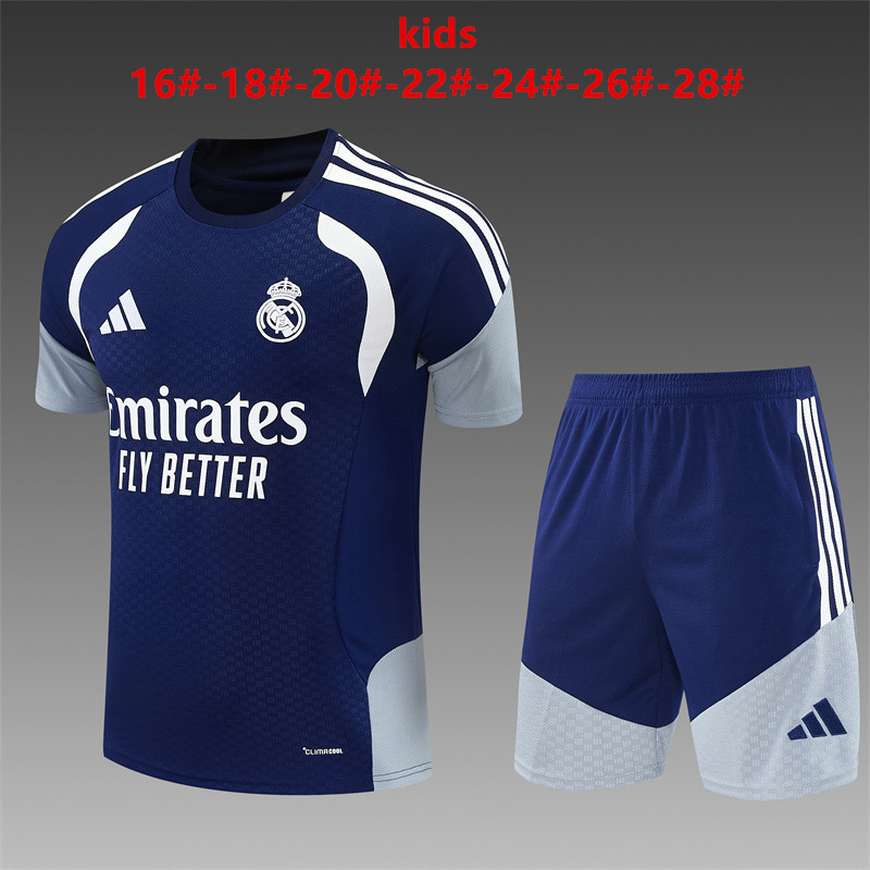 Real Madrid 2026 Kids Royal Blue Electric Blue Training Sets Zipper Pocket Short Sleeve |   C14012