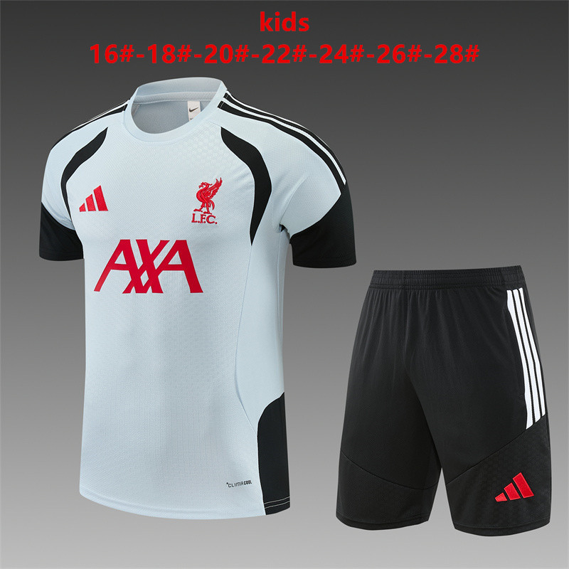 Liverpool 2026 Kids Grey Training Sets Zipper Pocket Short Sleeve |   C14012