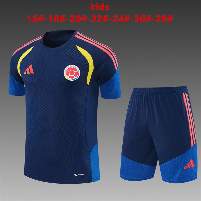 Colombia  2026 Kids Royal Blue  Electric Blue Training Sets Zipper Pocket Short Sleeve |   C14012