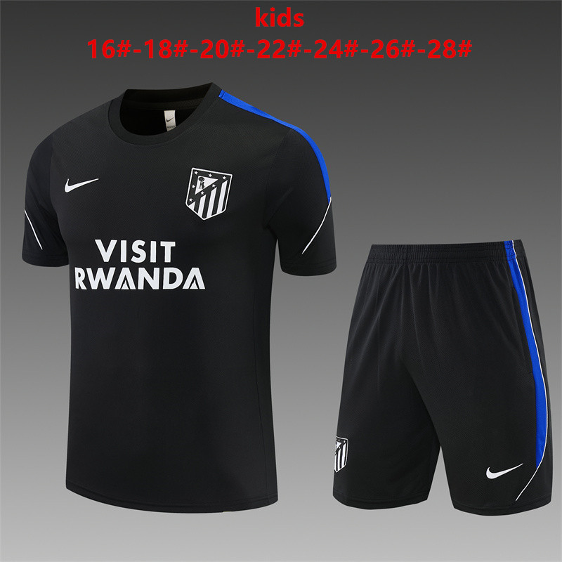 Atletico Madrid 2026 Kids Black Training Sets Zipper Pocket Short Sleeve |   C14012
