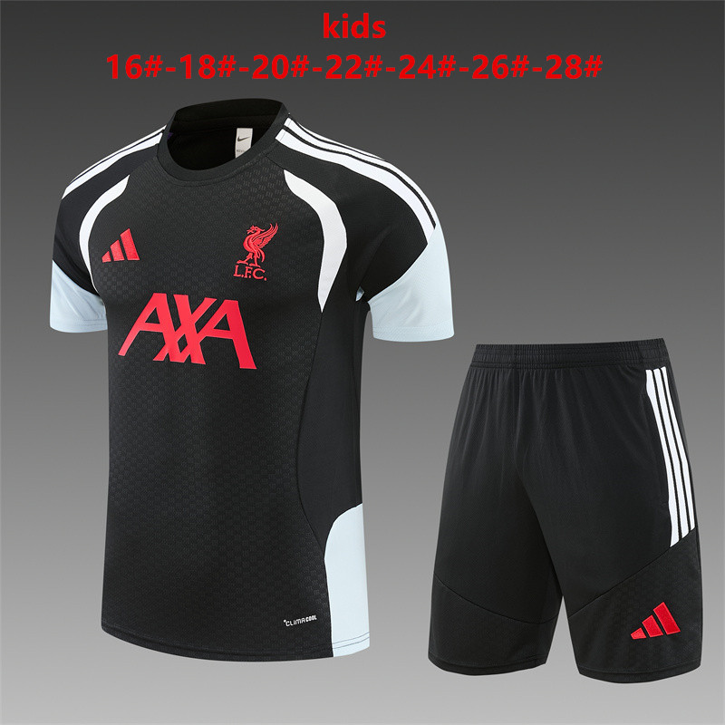 Liverpool 2026 Kids  Black Training Sets Zipper Pocket Short Sleeve |   C14012