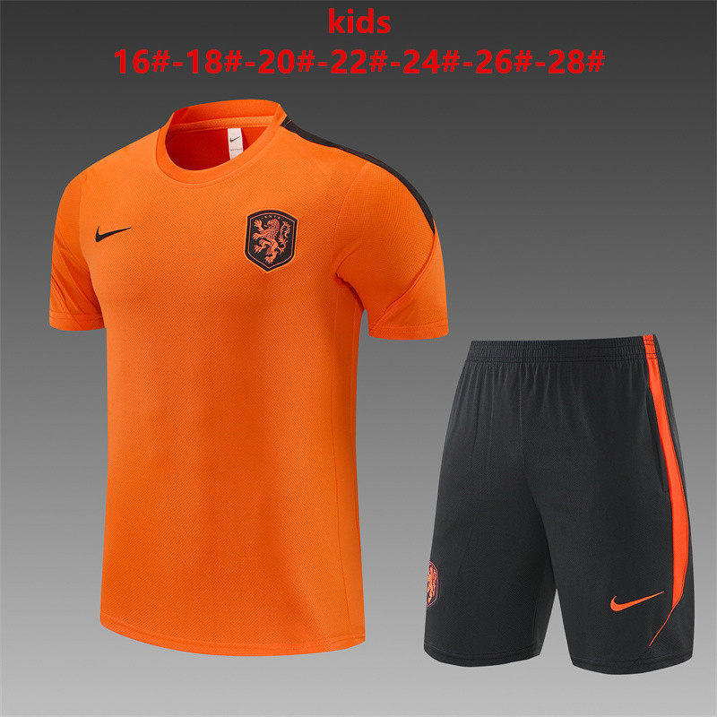 Netherlands 2026 Kids Orange Electric Blue Training Sets Zipper Pocket Short Sleeve |   C14012