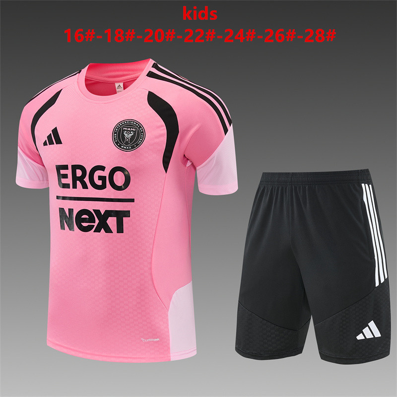 Miami 2026 Kids Pink Training Sets Zipper Pocket Short Sleeve |   C14012