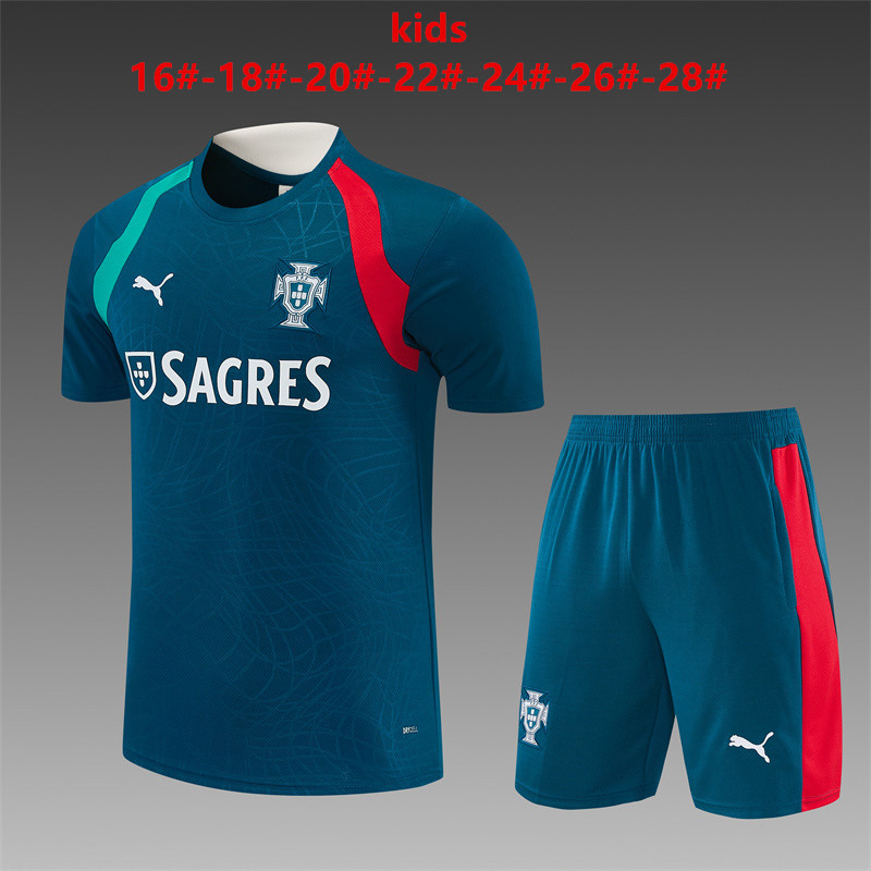 Portugal 2026 Kids green Training Sets Zipper Pocket Short Sleeve |   C14012
