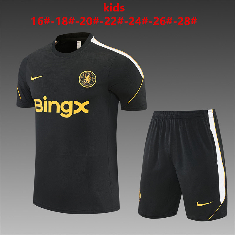 Chelsea 2026 Kids black Training Sets Zipper Pocket Short Sleeve |   C14012