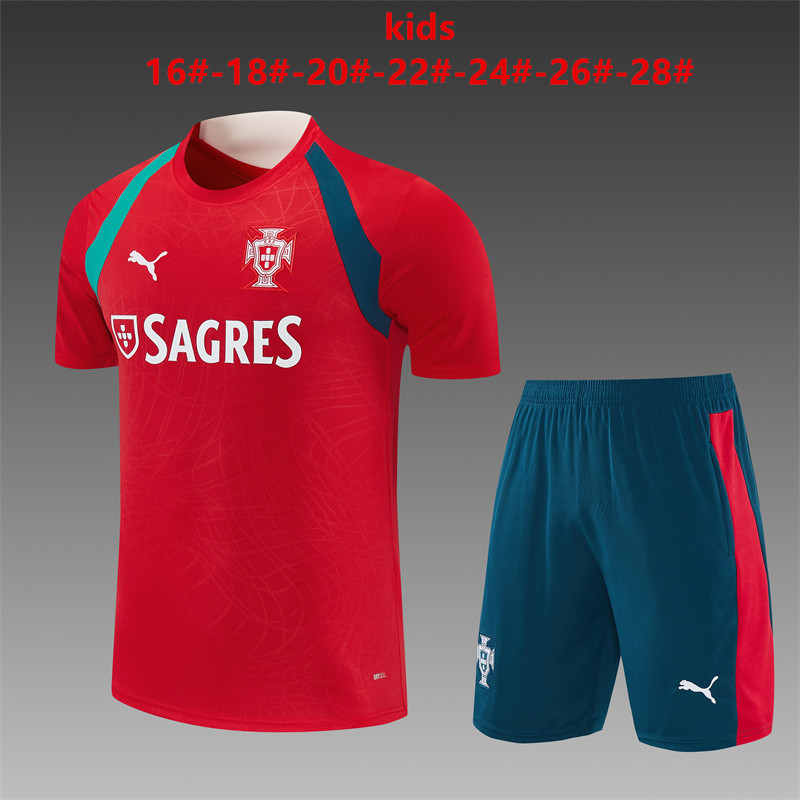 Portugal 2026 Kids red Training Sets Zipper Pocket Short Sleeve |   C14012