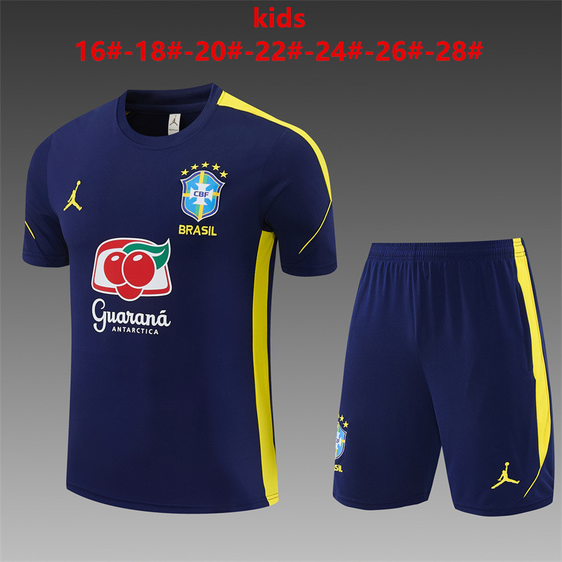 Brazil 2026 Kids   Blue Training Sets Zipper Pocket Short Sleeve |   C14012