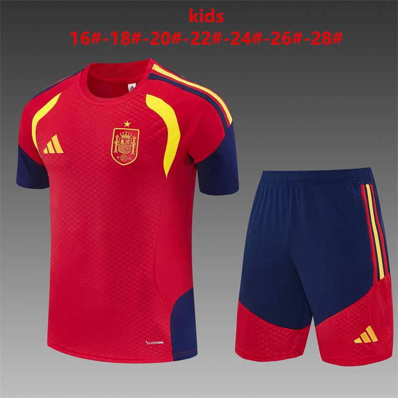 Spain 2026 Kids Red Training Sets Zipper Pocket Short Sleeve |   C14012