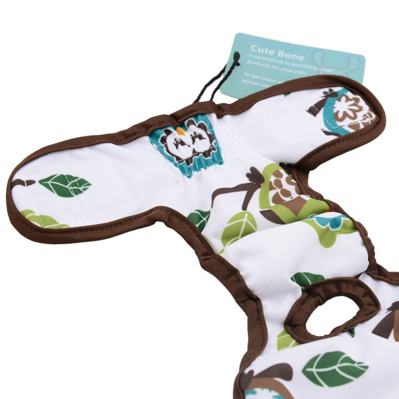 CuteBone Female Washable Dog Diapers (Pack of 2) Dino+Owl Durable Doggie Diapers Pet Pants D08