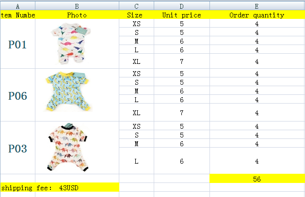 CuteBone Dog Pajamas Puppy Dog Apparel Pet Clothes 56PCS Wholesale Order