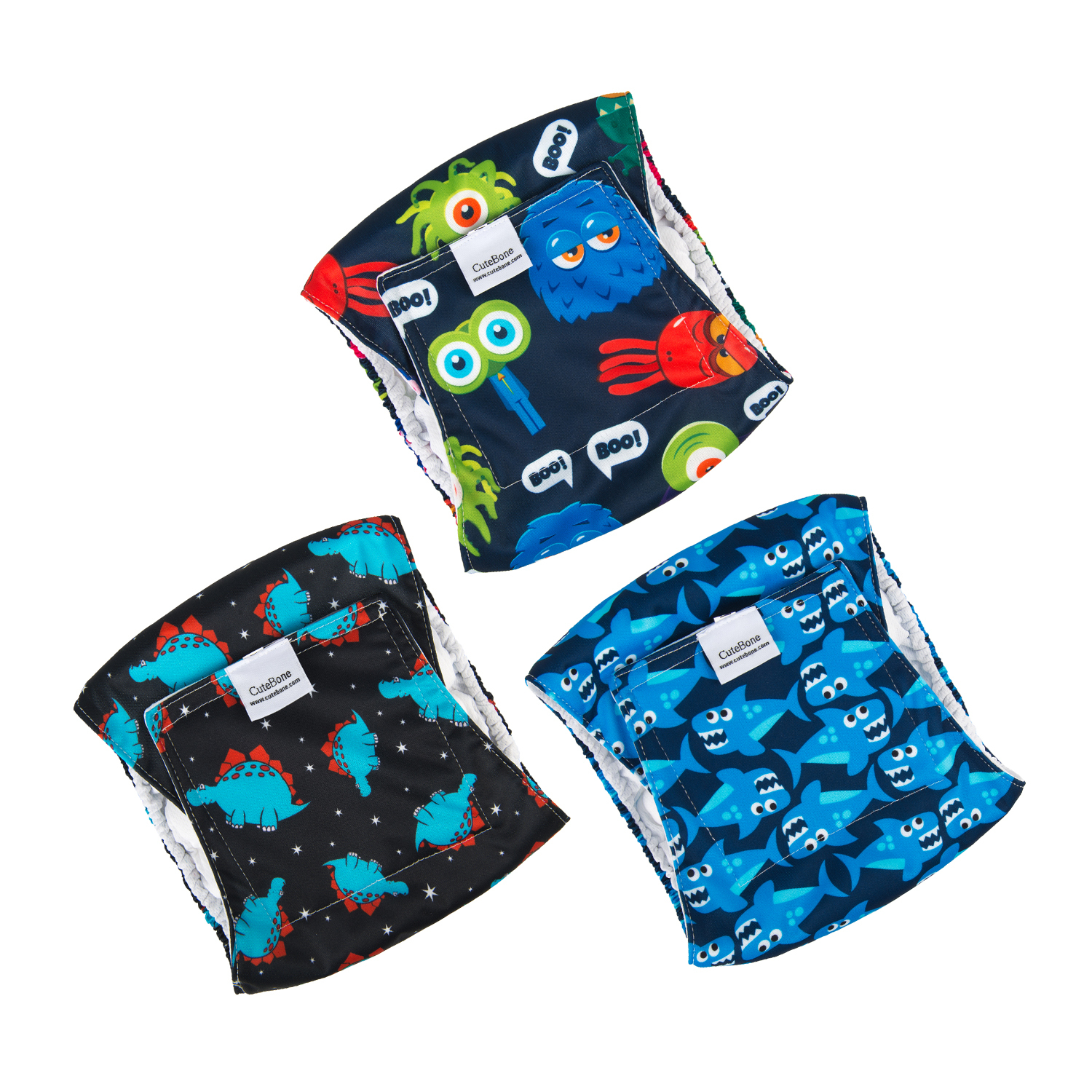 3pcs Washable Belly Bands for Male Dogs -- Dinosaur&Shark