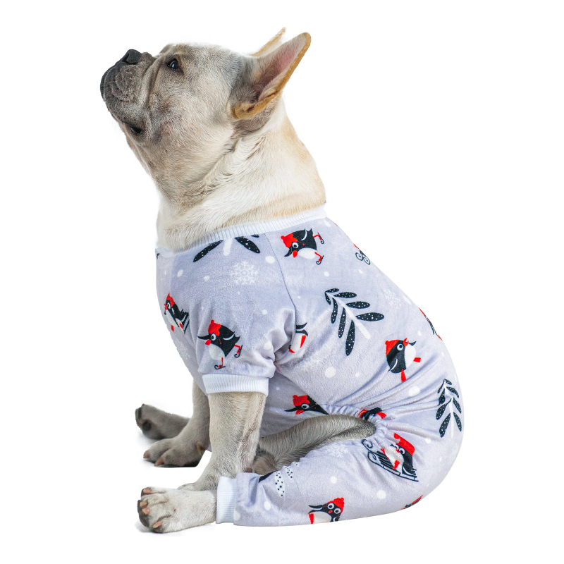 Grey Penguin Pattern Dog Pajamas for Halloween,Christmas and Holiday,Light Gray