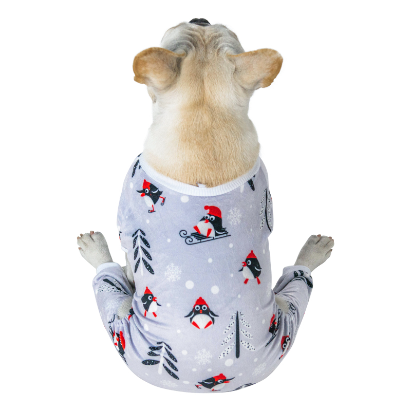 Grey Penguin Pattern Dog Pajamas for Halloween,Christmas and Holiday,Light Gray