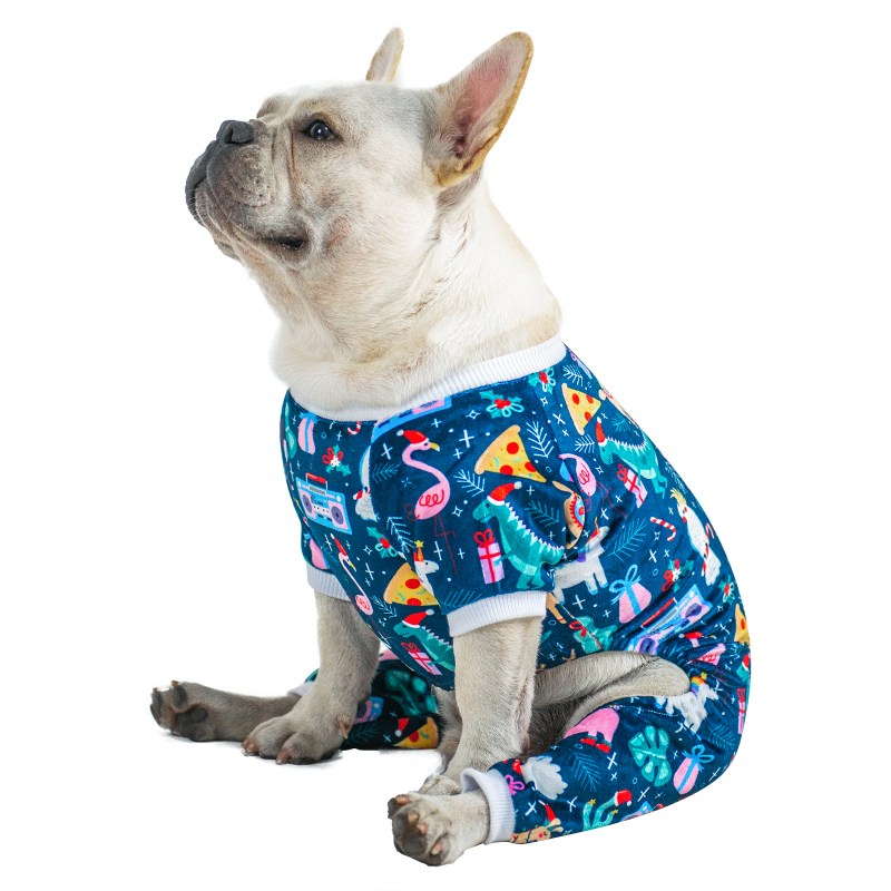 Animal Park Pattern Dog Pajamas for Halloween,Christmas and Holiday,Light Blue