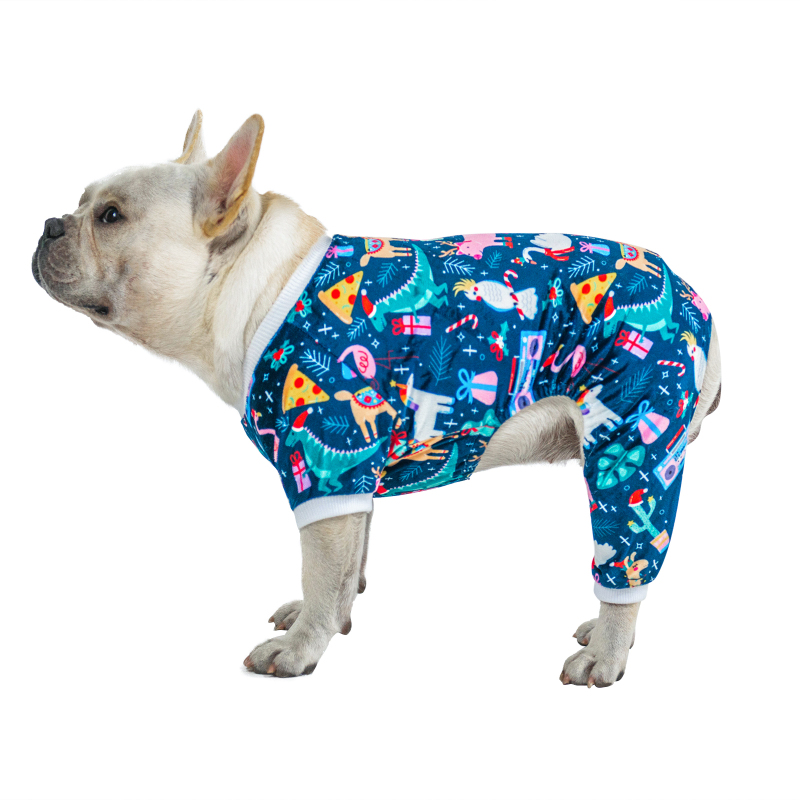 Animal Park Pattern Dog Pajamas for Halloween,Christmas and Holiday,Light Blue