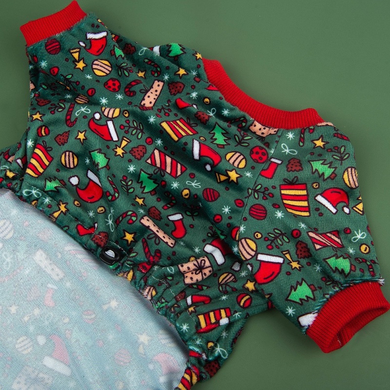 Santa Tree Dog Pajamas for Christmas and Holiday,Dark Green