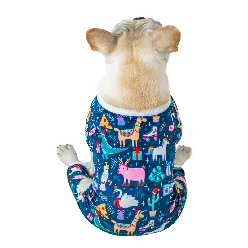 Animal Park Pattern Dog Pajamas for Halloween,Christmas and Holiday,Light Blue