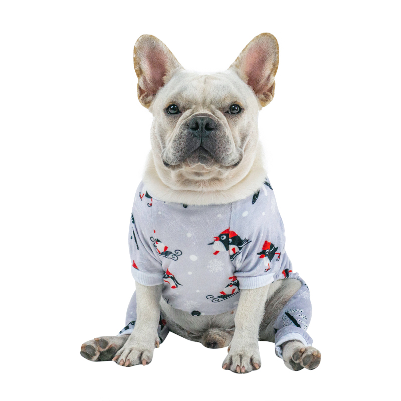 Grey Penguin Pattern Dog Pajamas for Halloween,Christmas and Holiday,Light Gray