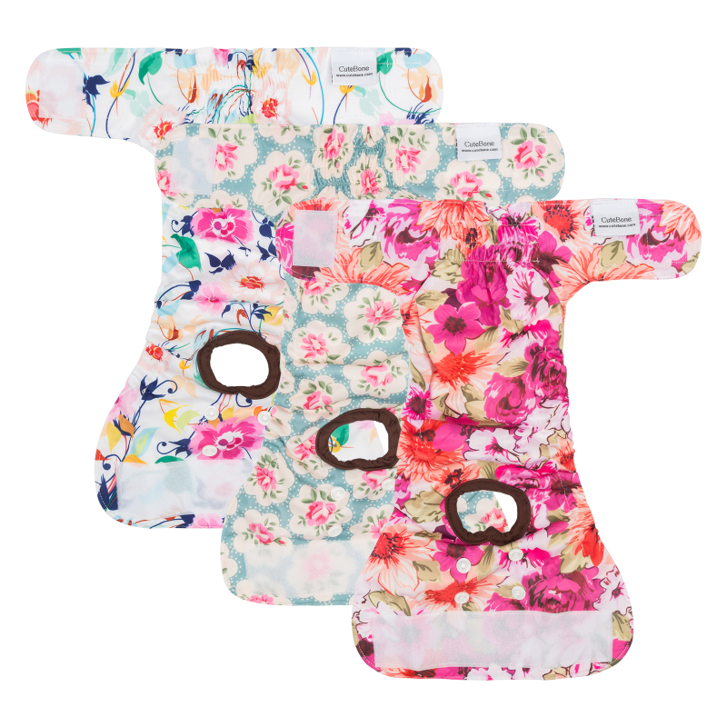 3 Pack Floral Print Reusable Diapers for Female Dog