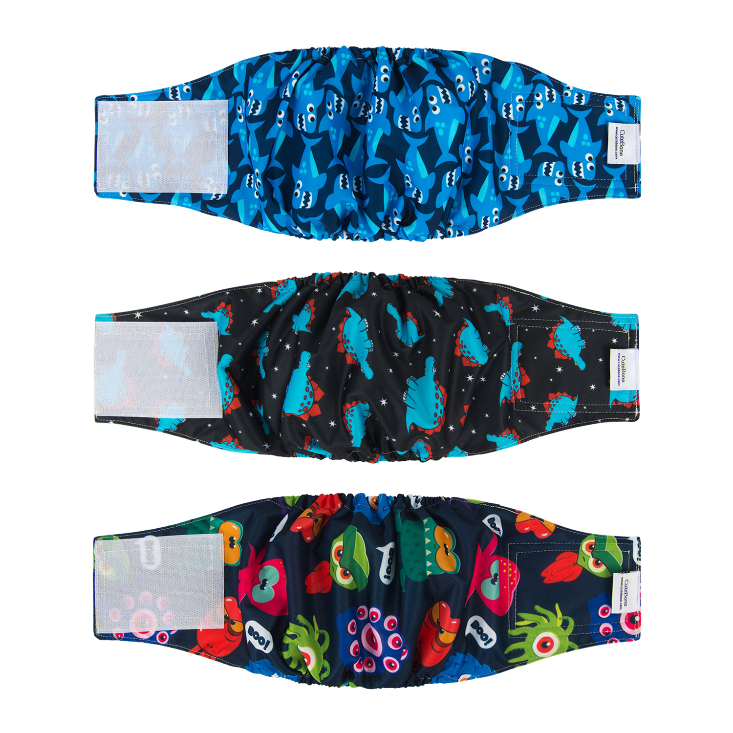 3pcs Washable Belly Bands for Male Dogs -- Dinosaur&Shark