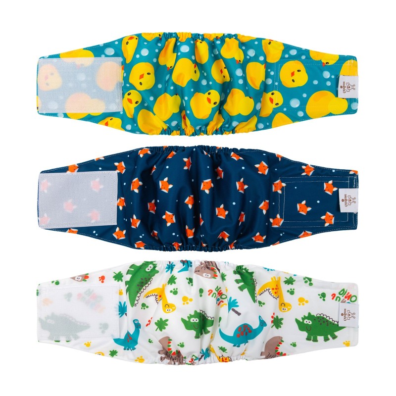 3pcs Washable Belly Bands for Male Dogs -- Duck&amp;Dinosaur