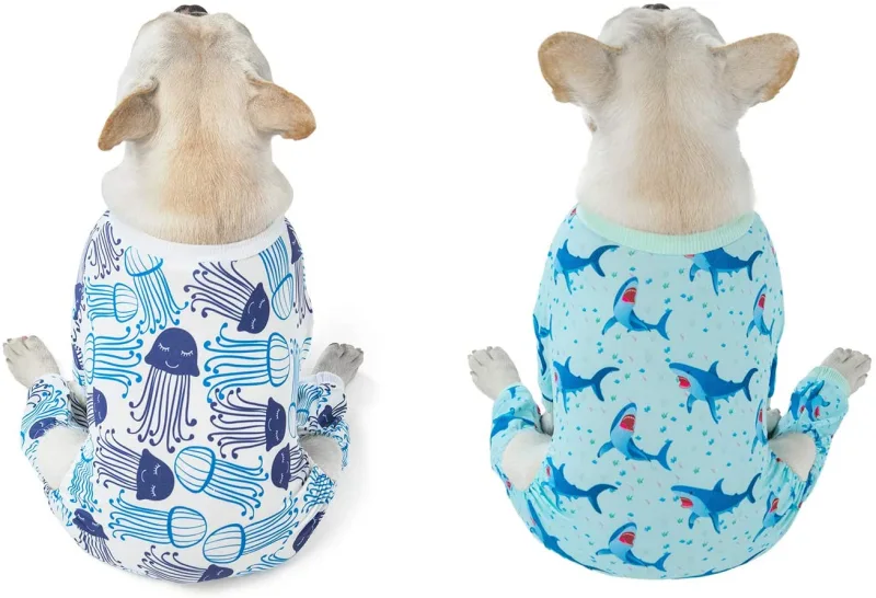 2 pack Cotton and Stretchy Dog Pajamas - Sharks &amp; Jellyfish