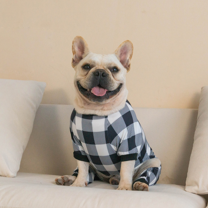 Cotton and Stretchy Dog Pajamas - Plaid White