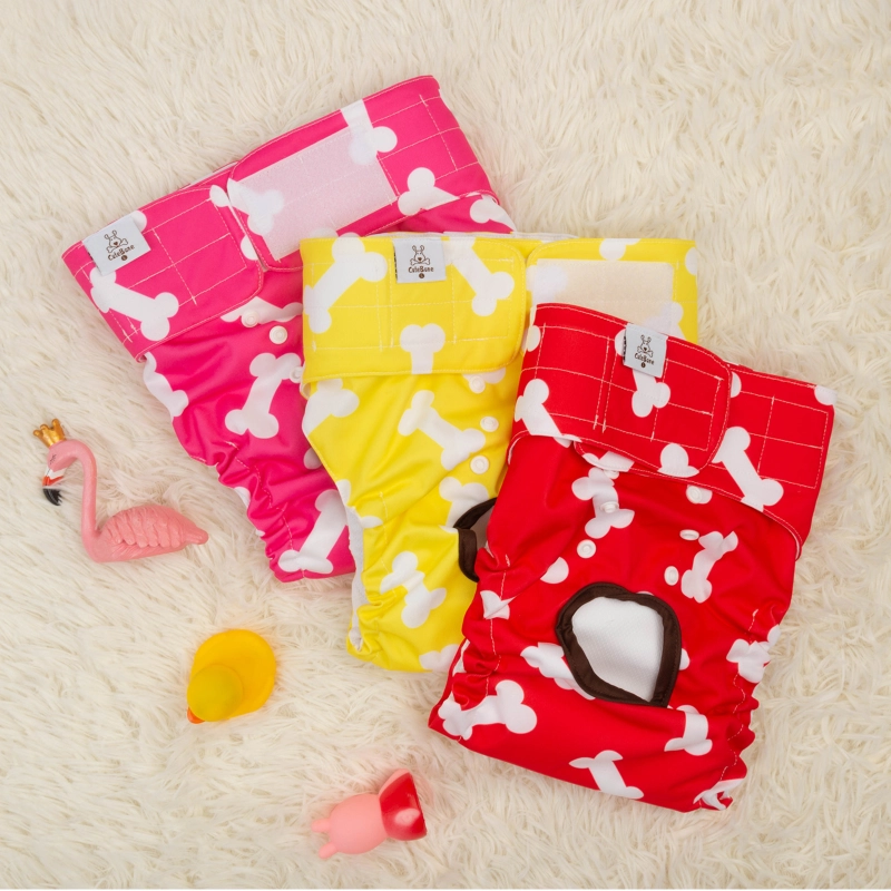 3pcs/pack Bone Print Washable Female Dog Diapers