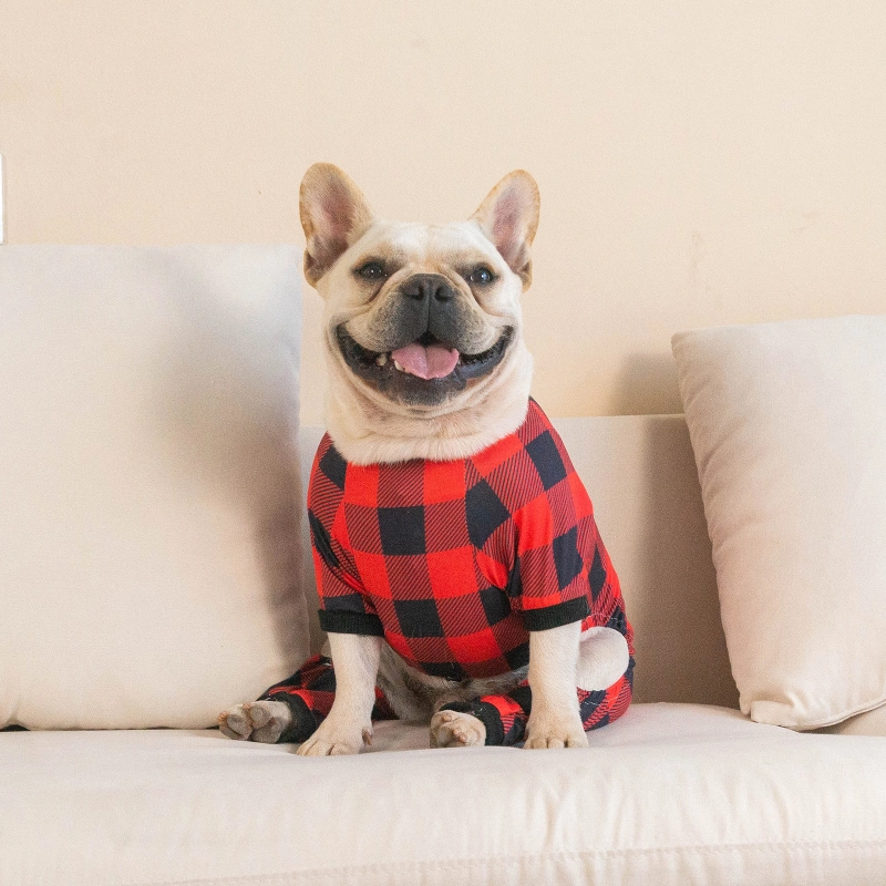 Cotton and Stretchy Dog Pajamas - Plaid Red