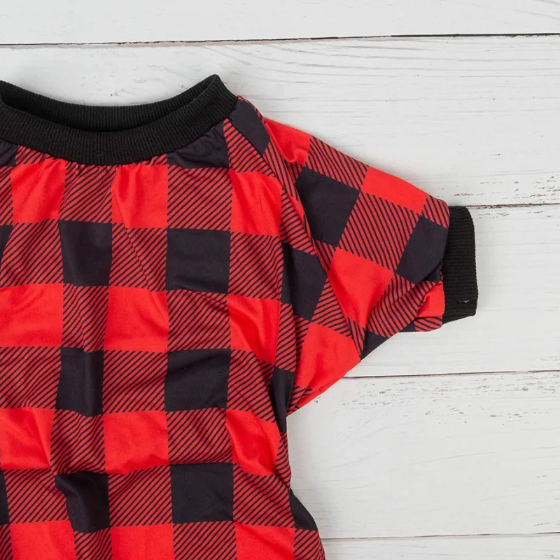 Cotton and Stretchy Dog Pajamas - Plaid Red