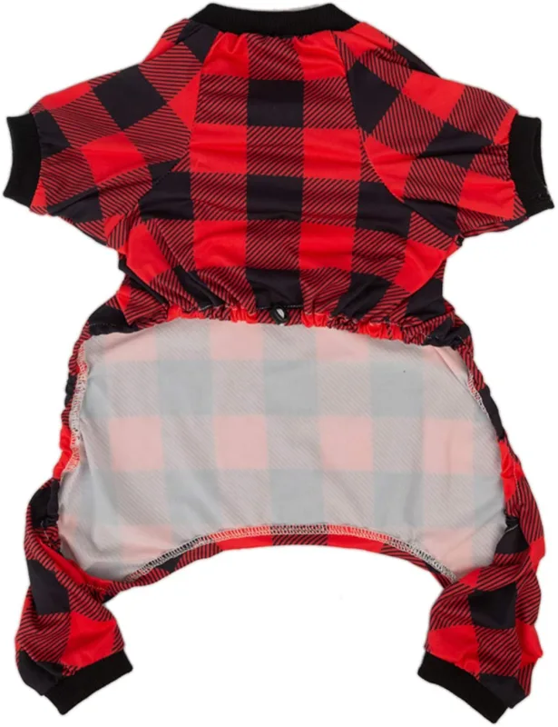 Cotton and Stretchy Dog Pajamas - Plaid Red