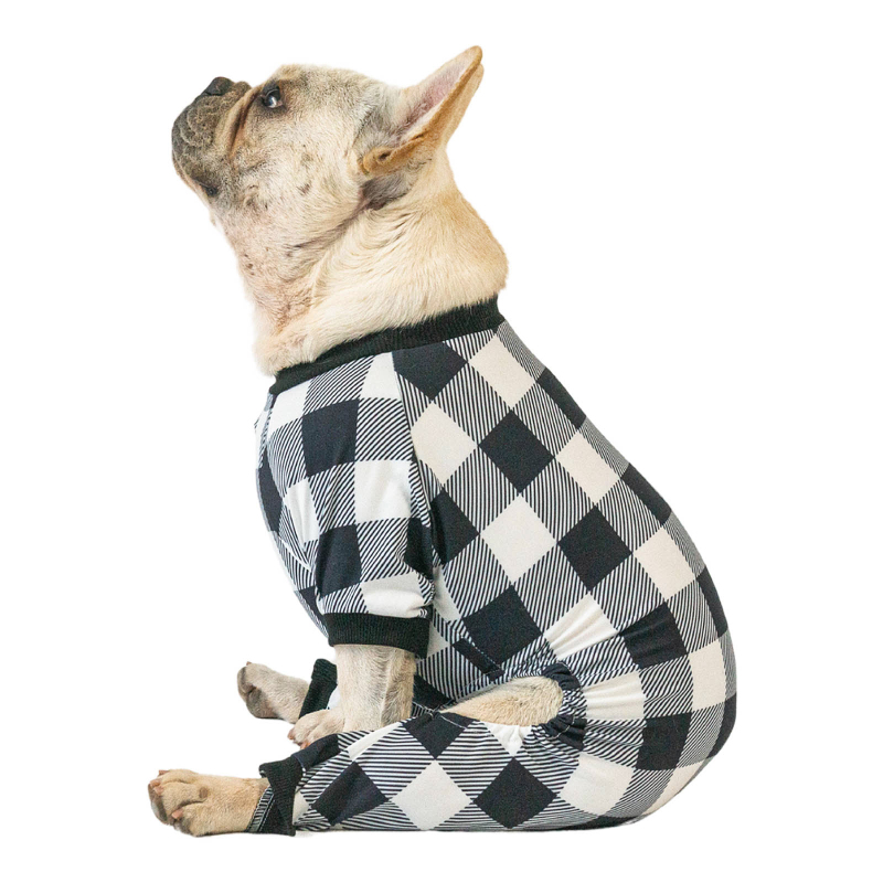 Cotton and Stretchy Dog Pajamas - Plaid White