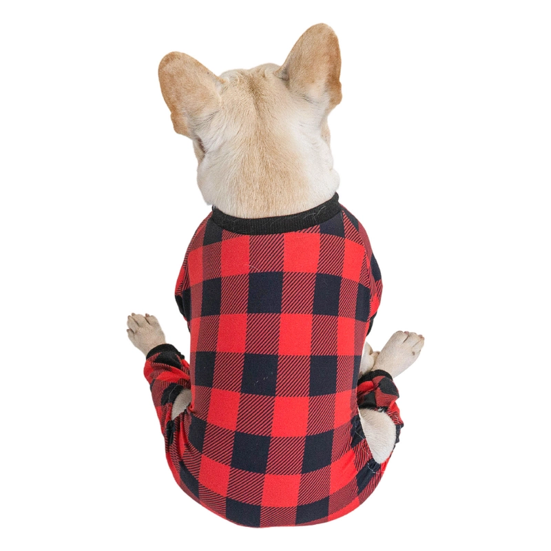 Cotton and Stretchy Dog Pajamas - Plaid Red