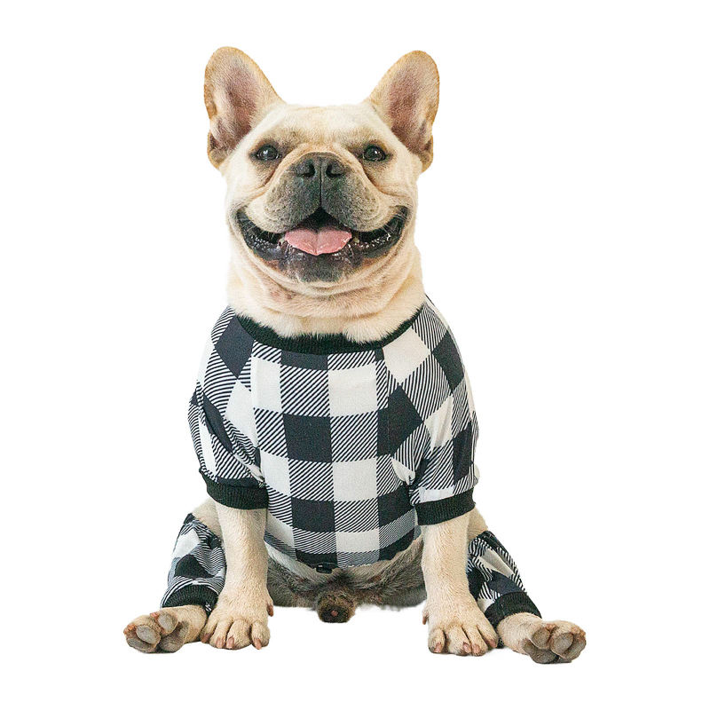 Cotton and Stretchy Dog Pajamas - Plaid White