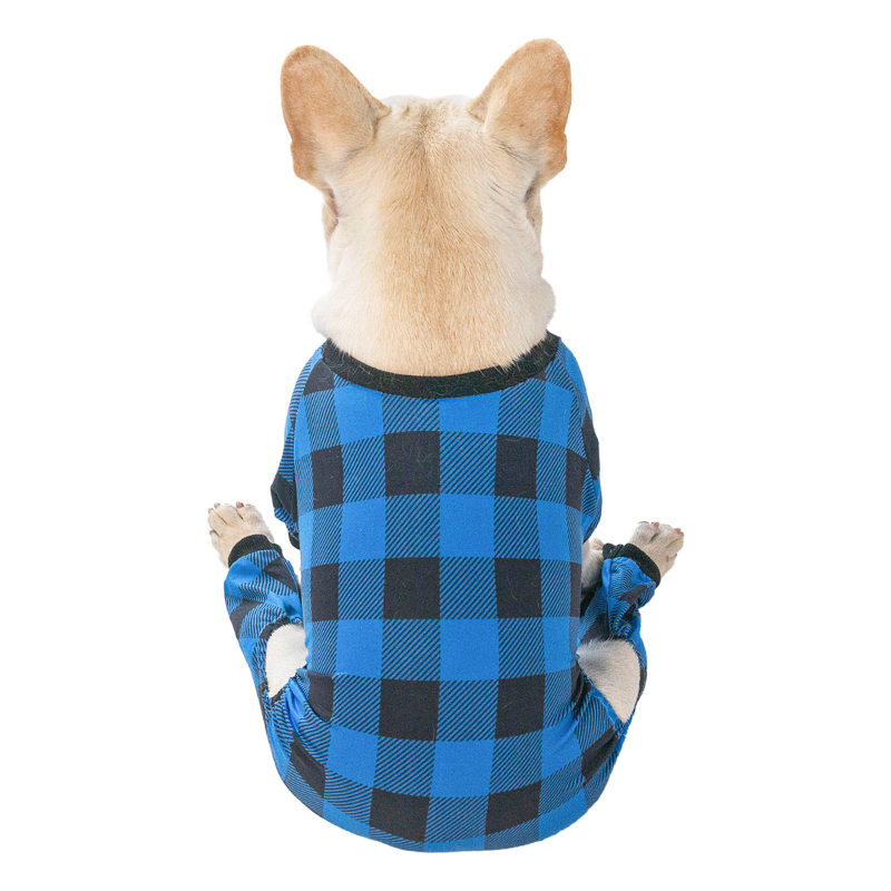 Cotton and Stretchy Dog Pajamas - Plaid Blue