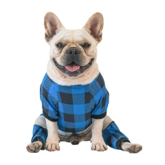 Cotton and Stretchy Dog Pajamas - Plaid Blue