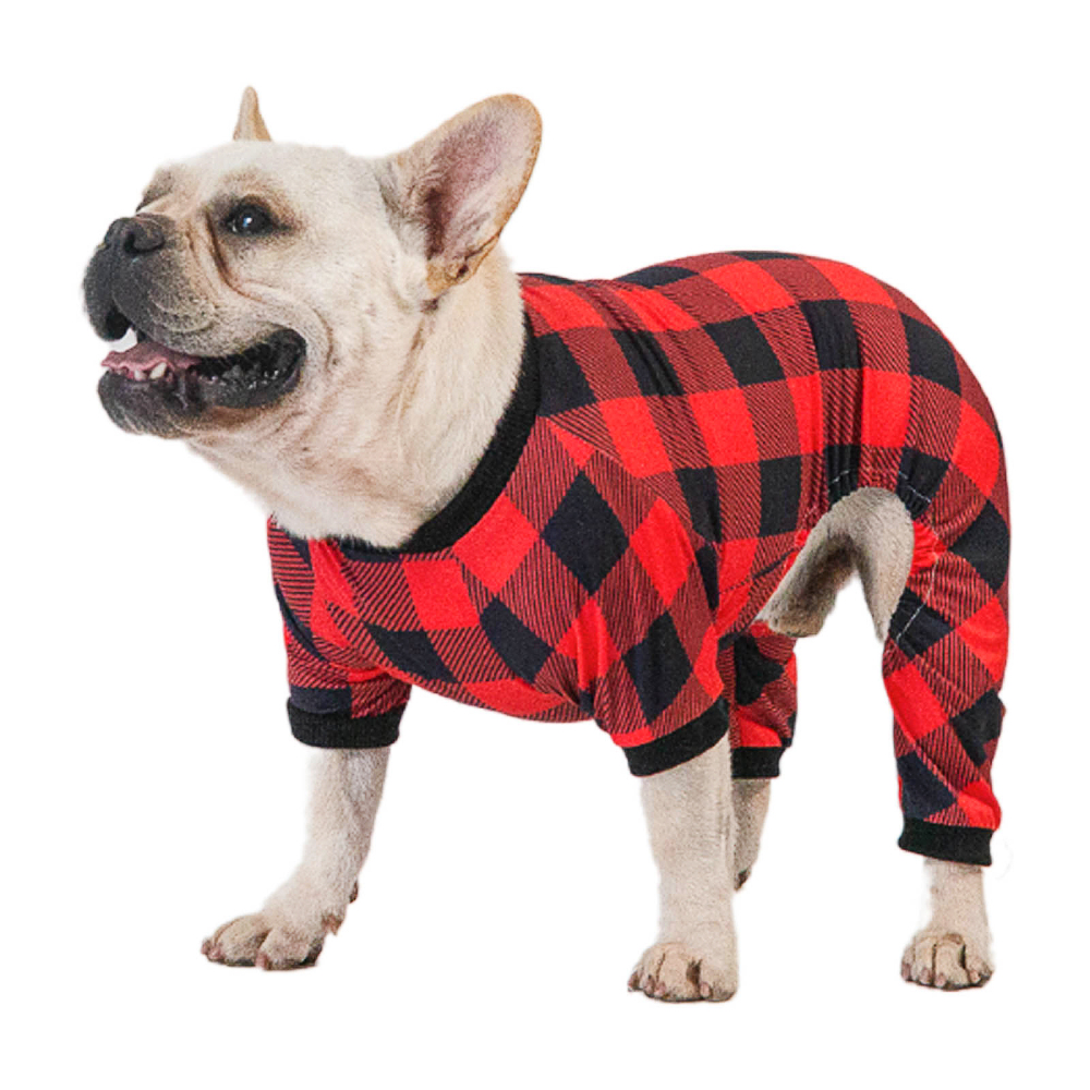 Cotton and Stretchy Dog Pajamas - Plaid Red