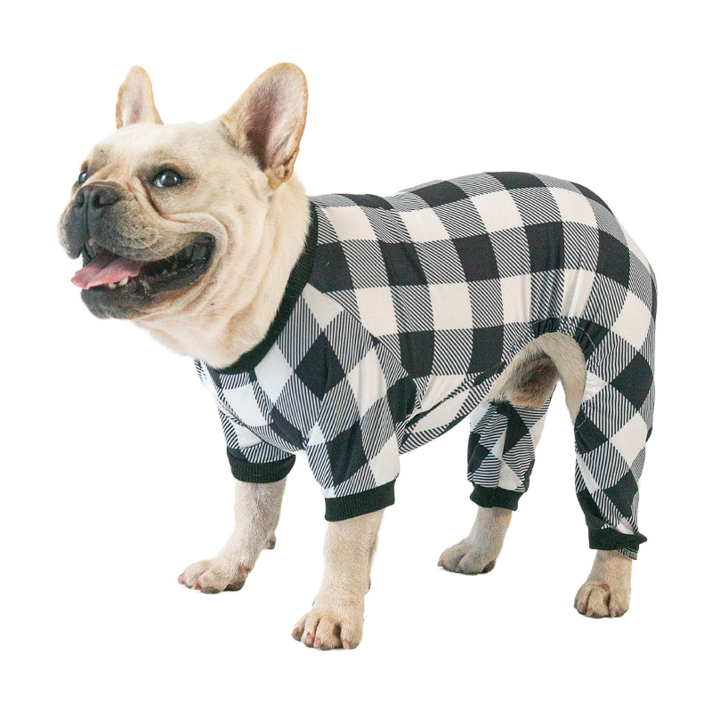 Cotton and Stretchy Dog Pajamas - Plaid White