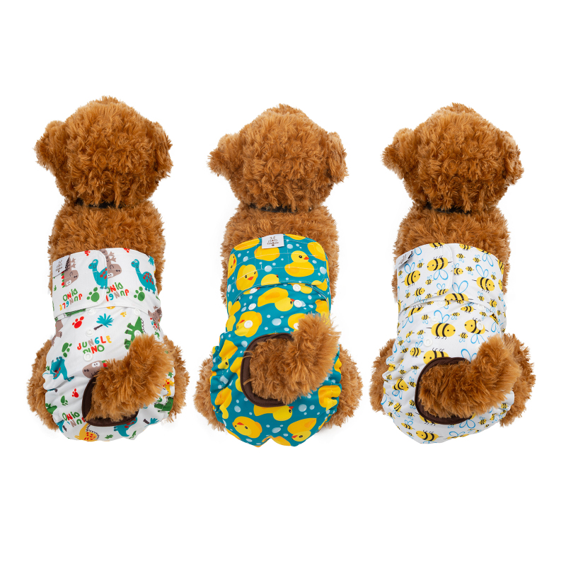 3 Pack Animal Print Reusable Diapers for Female Dog